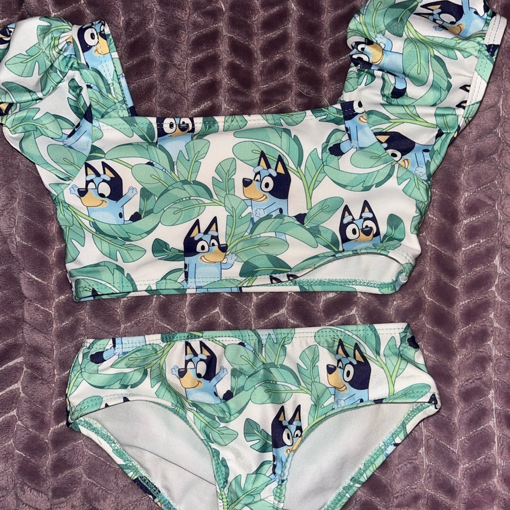 Leaf Print Bikini with Cartoon Design